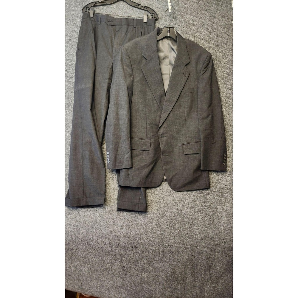 Jos. A. Bank Suit Mens 40 35x30 Gray Wool Check 2 Piece Jacket Pants Formal